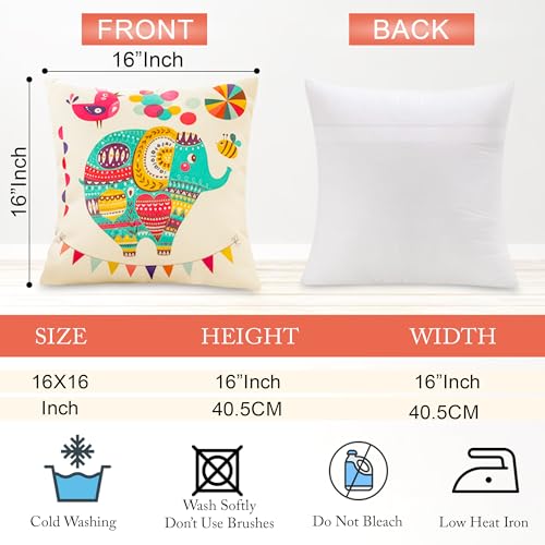 Image of GLUN Set of 5 Polycotton Cushion Covers, Multicolour Bohemian Elephant Print, 16 x 16 Inch Size Covers, Playful Cushion Covers for Sofa & Living Room Decor