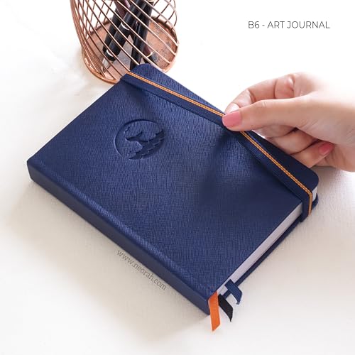 Image of NEORAH - B6 - ART JOURNAL | 200Gsm Dotgrid Notebook |144 Pages(17.5 x 12.5 cm) | Lay Flat |HardCover Bullet - Journal |3 Bookmarks |Elastic Closure| Inner BackPocket | Ideal-Bujo,Drawing (DARK BLUE)