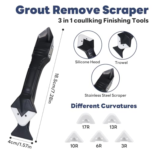 ALXBSONE Silikonentferner Werkzeug 3 in 1 mit austauschbarer Silikonspitze, Silikon Abzieher, Fugenglätter Silikon und Metallkugel Abzieher für Küche Bad Boden Spüle Fenster Abdichtung