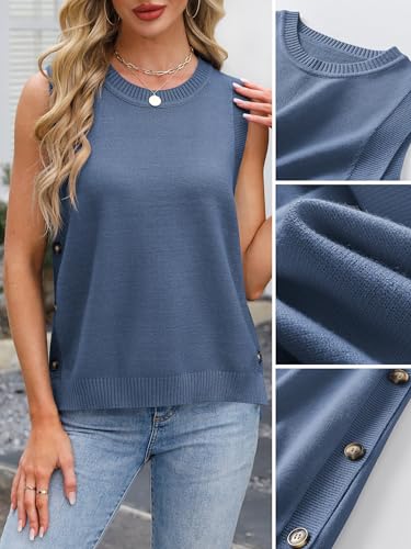 Image of ANRABESS Womens Sweater Vest Summer Sleeveless Crewneck Ribbed Knit Side Button Loose Pullover Tank Tops 2026 Fall Outfits