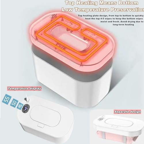 Portable Baby Wipe Warmer,Wipe Warmer and Baby Wet Wipes Dispenser to Even Heating, Wipe Heater with Temperature Display, Diaper Wipe Warmers for Home Car Travel Newborn Baby (White)