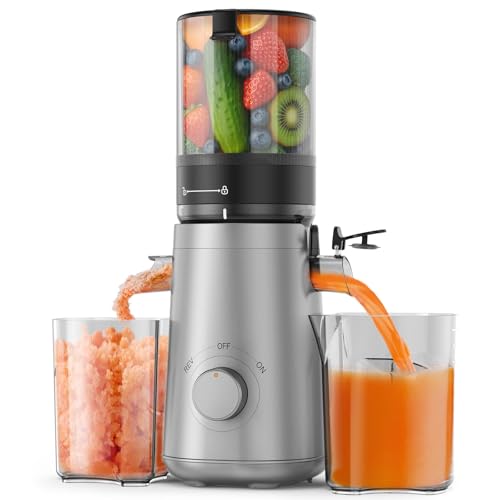 Image of Cold Press Juicer Machines with 5.8" Large Feed Chute, Juicer for Whole Vegetables & Fruits, High Juice Yield (Grey)