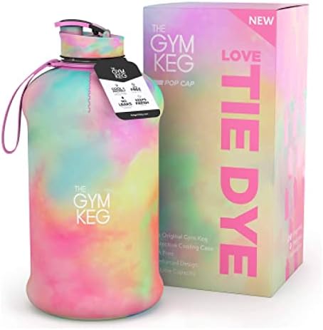 THE GYM KEG Sports Water Bottle (2.2 L) | Half Gallon | Carry Handle | Big Water Jug for Sport | Large Reusable Water Bottles | Ecofriendly, Tritan BPA Free Plastic, Leakproof (Love Tie Dye)