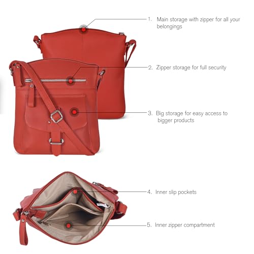 Image of Oak Leathers Leather Crossbody Bag For Women With Adjustable Sling Strap - Medium Size Crossover Shoulder Handbag Purse
