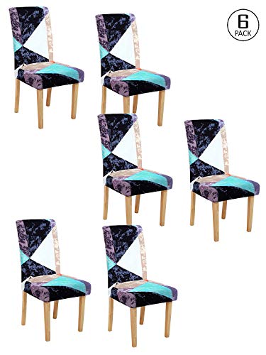 Image of Cortina Dining Chair Slipcovers | Protection Chair Covers | Geometric Print, Removable, Washable | Universal Fit Super Soft Stretchy Polyester Spandex | Hotel, Marriage, Wedding | Pack of 6, Multi 2