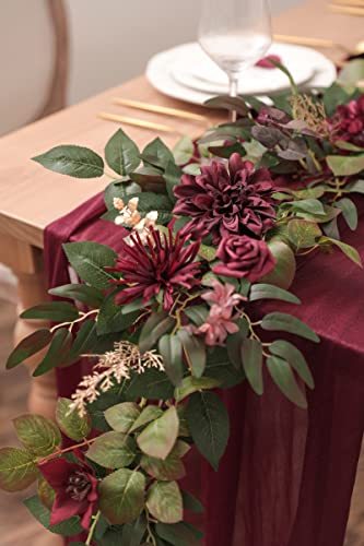 Rongflower Artificial Rose Flower Runner Rustic Flower Garland Floral Arrangements Diy Wedding Ceremony Backdrop Arch Flowers Table Centerpieces Decor (6Ft Long, Burgundy) #TOP4