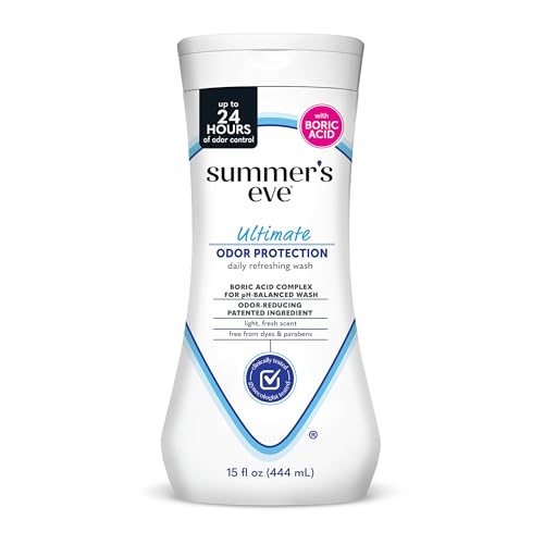 Summer's Eve Ultimate Odor Protection Daily Feminine Wash, pH-Balanced Formula Body Wash for Women with Boric Acid Helps Control Vaginal Odor, 15 Fl Oz