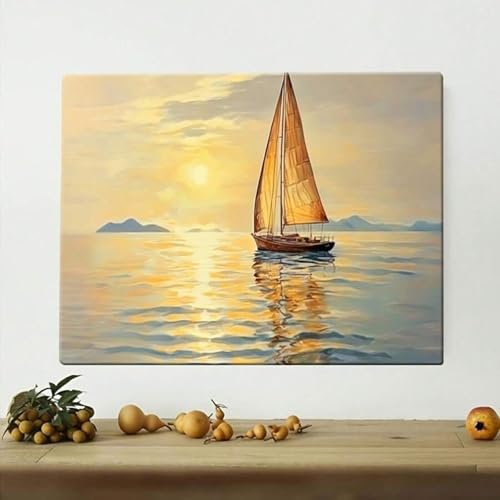 Toile voilier coucher du soleil pour relooker un mur vide sans percer 30x45cm