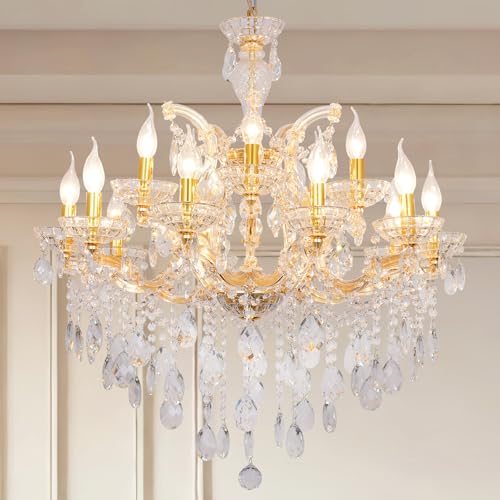 Aimluxin Modern Large Gold Crystal Chandelier Light Fixture, 15 Lights