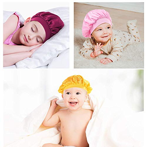 Dayavo 5 Pieces Kids Satin Bonnets Wide Band Silk Bonnet Night Sleep Cap Toddler Hair Bonnet Sleeping Hat For Natural Hair Kids Children Infant Newborn Babies Girls, Yellow, Purple,Pink,Royal Blue,Mary Red, One Size #TOP1