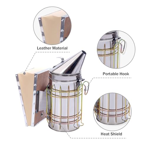 POLLIBEE Bee Smoker Stainless Steel with Heat Shield Bee Hive Tool J Hook Beekeeping Supplies and Beekeeper Tool Kit - Image 3