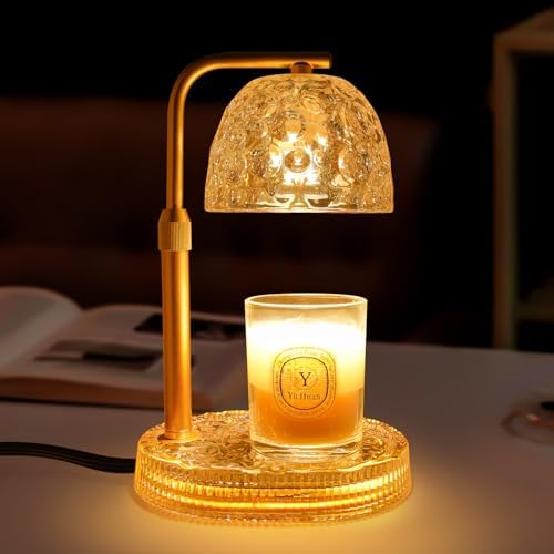 Candle Warmer Lamp with Timer Dimmer, Honeycomb Crystal Wax Melt Warmer for Jar Candles, Adjustable Height Wax Warmer Lamp with 2 Bulbs for Women Mom Gift New Home Bedroom Decor (Pearl White)