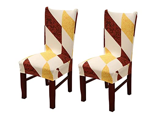 Image of House of Quirk Elastic Chair Cover Stretch Removable Washable Short Dining Chair Cover Protector Seat Slipcover (Pack of 2, Abstract Multi)