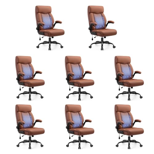 Image of Ergonomic Office Chair with Lumbar Support, Executive Leather Computer Desk Chair with Flip Up Arms & Rocking Function, High Back Big and Tall Comfortable Gaming Chair for Home Office