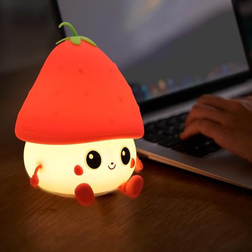 One94Store Strawberry Silicone Night Lamp for Kids – Cute Rechargeable LED Light with...