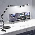 Toolour LED Desk Lamps for Home Office 2 in 1 Double Head Desk Lamp with Clamp Base,Remote Control,Dimmable Architect Clip on Desktop Computer Light Bar with Memory for Workbench Darkroom