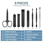 Precision 8 Pieces Men’s Nail Grooming Travel Kit, Stainless Steel Manicure Set with Fingernail & Toenail Clippers, Nail File, Slant Tip Tweezers, Cuticle Scissors, Cuticle Pusher, Travel Case - Image 5