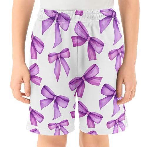 Cute Bows Athletic Shorts with Zipper Pockets, Youth Boys Athletic Running Shorts for Summer2