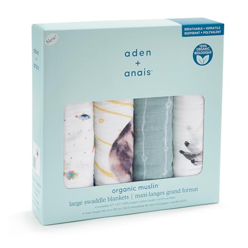 Image of aden + anais 100% Organic Cotton Muslin Swaddles, Breathable Baby Blanket, Ideal for Boys, Girls, Newborns, Babies & Infants, Receiving Blanket, Soft and Lightweight Wrap, 4 Pack, Space Orbit