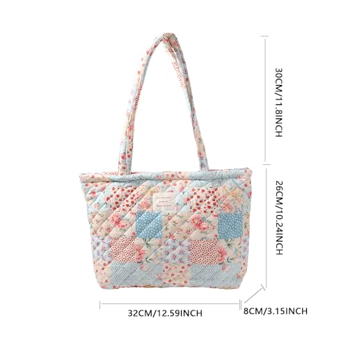 Floral Quilted Cotton Shoulder Bag for Women Daily Use Medium Size Handbag Large Capacity Thickened Design Tote2