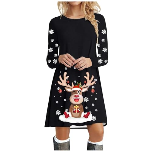 Weihnachtskleid Damen Langarm Pullover Kleid Autumn Winter Rundhals Minikleid Rentier Druck Weihnachten Kleider Elegant Weihnachtsfeier Blusenkleid...