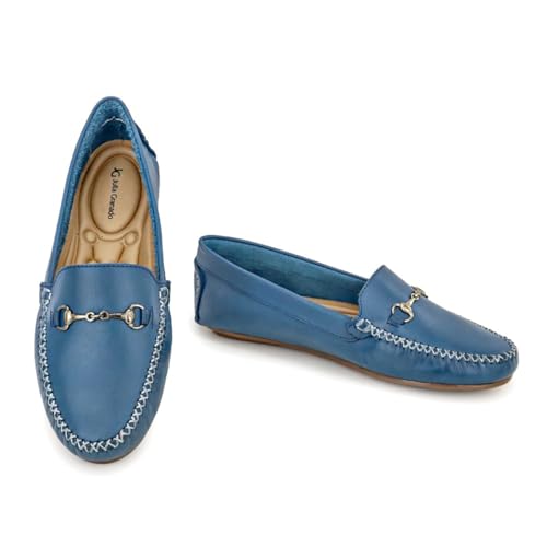 Mocassim Feminino, de couro, Palmilha Anatomico 460 Cor:Azul;Tamanho:38;Genero:Feminino