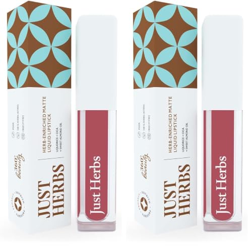 Image of Just Herbs Ayurvedic Creamy Matte Long Lasting Liquid Lipstick, Lightweight & Hydrating Lip Colour with Liquorice & Sweet Almond Oil (Dusty Rose), 1.8 ml (Pack of 2)