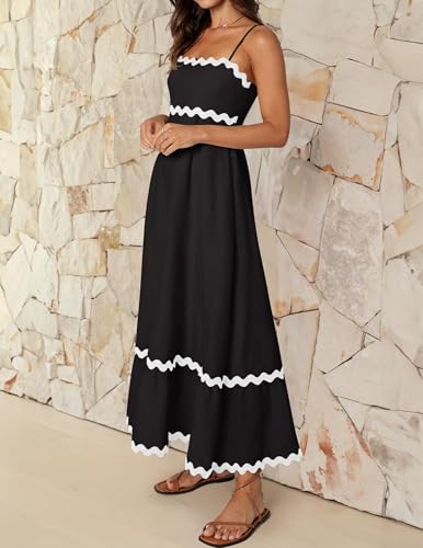 Image of ZESICA Women's 2026 Summer Spaghetti Straps Sleeveless Backless Sundress Flowy Smocked Lace Swing A Line Midi Dress
