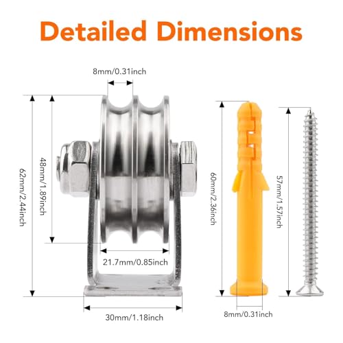Set di pulegge da parete in acciaio inox, 2 pezzi, pulegge con cavo a doppia scanalatura con cuscinetti duplex per allenamenti in palestra e routine di esercizi, design resistente alla ruggine