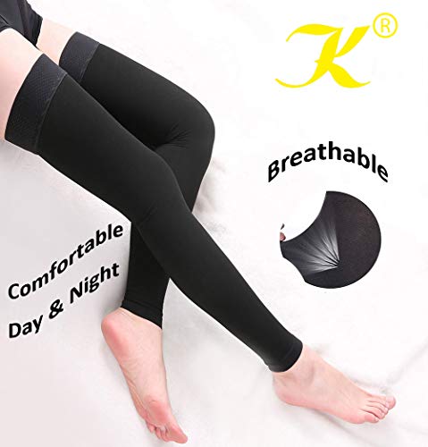 Keking® Thigh High Compression Stockings Footless, Unisex, 15-20Mmhg Leg Support Compression Sleeves With Anti-Slip Silicone Band, Opaque, Treatment Swelling, Varicose Veins, Edema, Dvt, Black Large #TOP3