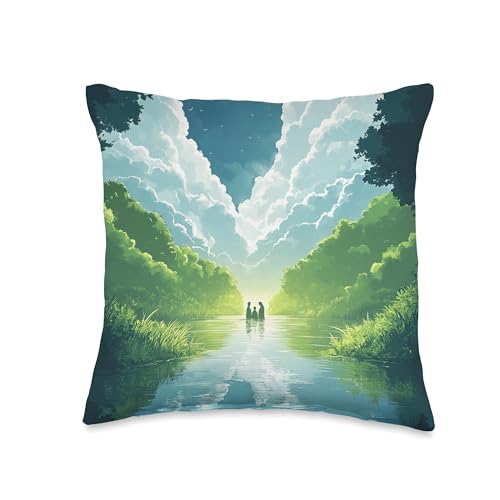Serene Landscape Nature Scene Design Throw Pillow