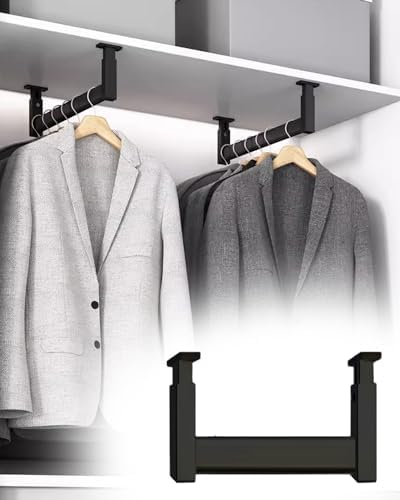 Adjustable Closet Rods for Wardrobe - Heavy-Duty Top Mount Clothes Hanging Bars, Under Cabinet Hanger, Valet Pipe Support, 110lb Load Capacity