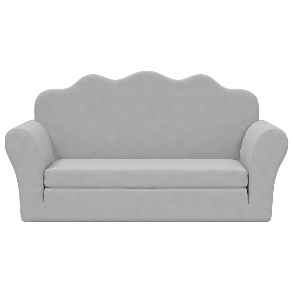 vidaXL Canapé-lit Enfants 2 Places, Lit de Jour avec Dossier et Accoudoirs, Lit d'Invité pour Tout-Petits Chambre Salon, Gris Clair Peluche Douce