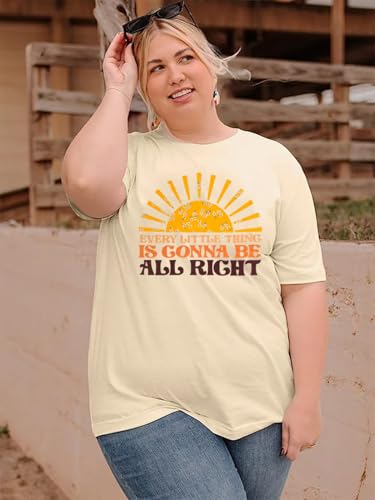 Plus Size Women Every Little Thing is Gonna Be Alright Shirt Reggae Music Tee Shirt Inspirational Short Sleeve Tops2