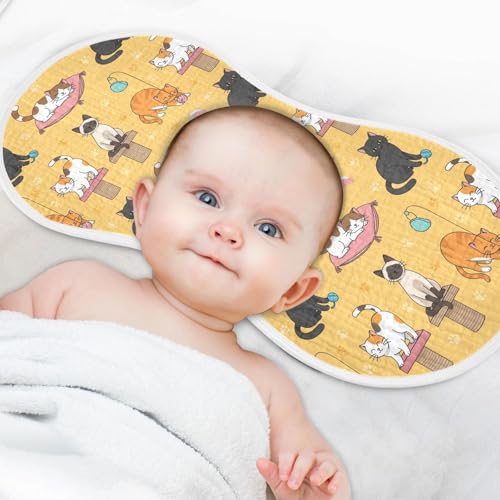 2 Pack Muslin Burp Cloths Cat Cute Orange Cotton Baby Burp Cloths Ultra Absorbent and Soft Burping Cloth for Baby Boys Girls, Large 22" x 11"4