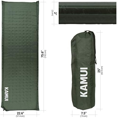 KAMUI Self Inflating Sleeping Mat 5 cm Thick Pad Connectable with Multiple Mattresses for Tent and Family Camping (Green)