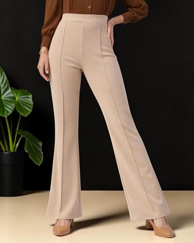 Image of Women Solid Flared Trousers Pack of 2 | High Waist Stretchable Office Pants for Women | Formal Bell Bottom Palazzo Trouser Combo