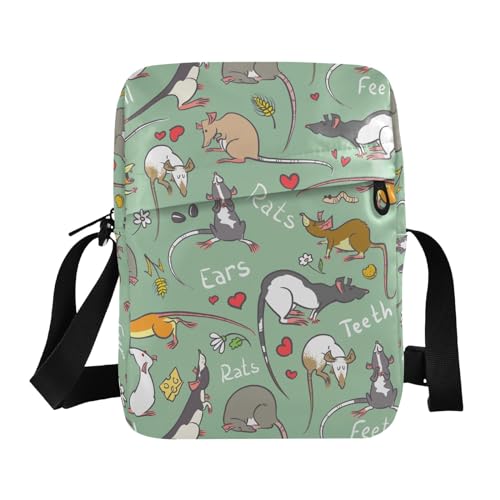 VIGTRO Small Messenger Bag Purse, Pattern with Fancy Rat Mini Crossbody Bag with Adjustable Strap for Women Men, Small Shoulder Bag for Travel Outdoor Sports