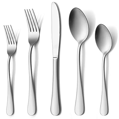 60 Piece Silverware Set for 12, LIANYU Stainless Steel Flatware Cutlery Set Includes Knives, Forks and Spoons, Modern Tableware Set for Home Restaurant Party, Matte Finish, Dishwasher Safe