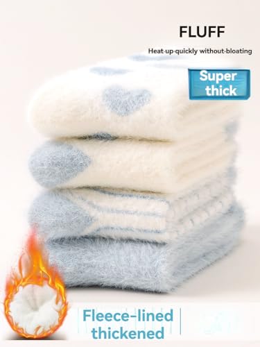 Image of Women Fuzzy socks Winter Fluffy Warm 4-Pairs Cozy Comfy Home Sleeping Socks