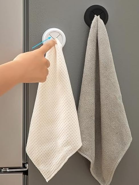 6pcs Push Hooks for Towel, Self-Adhesive Kitchen Towel Holder, Round Wall & Door Mounted Towel Hooks for Kitchen Cabinet Bathroom Home for Hanging Dish Rag Rack Hooks (White)