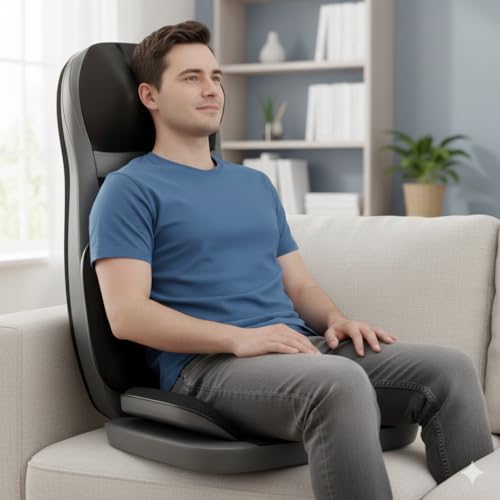 Image of Shiatsu Massage Chair Pad with Heat for Neck, Back & Waist | Full Body Seat Massager Cushion with Vibration | Home & Office Use