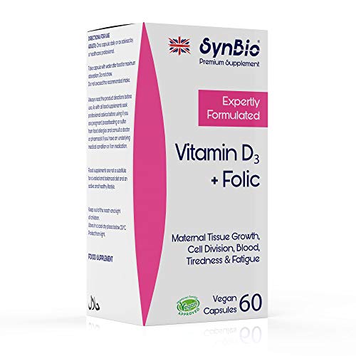 SynBio Premium - Vitamin D3 + Folic Acid | 60 Capsules | Vegan Certified | Nut Free | SOYA Free | Dairy Free | Yeast Free | Made in The UK |
