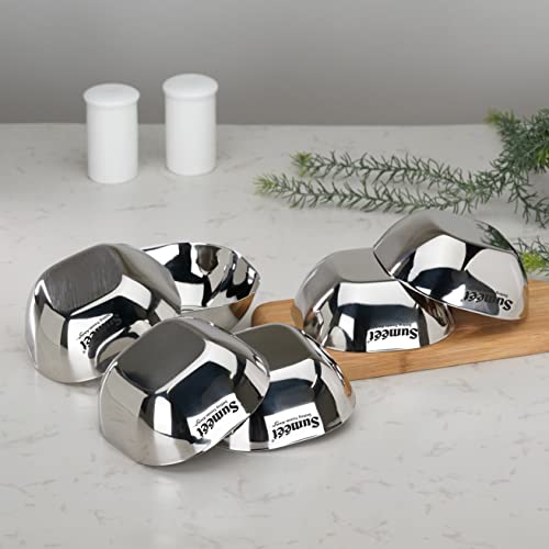 Image of Sumeet Heavy Gauge Stainless Steel Apple Square Bowl /Wati /Katori with Mirror Finish - 11cm Dia, Set of 6pc, 350ML Each - Silver