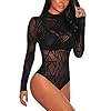 GLUDEAR Womens Sexy Black Sheer Mesh Long Sleeve Jumpsuit Bodysuits Clubwear,Black3,XL