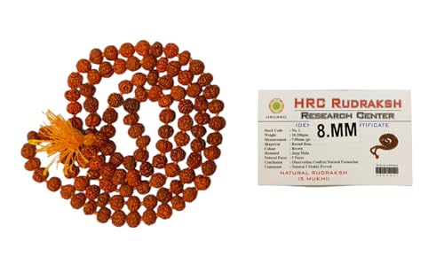 OKU 1 Rudraksha Mala 108 Beads Necklace, Certified Original 5 Mukhi Panchmukhi Japa Mala for Meditation, Yoga and Prayer - Natural Brown 7-8 mm Hand Knotted Prayer Beads for Men and Women