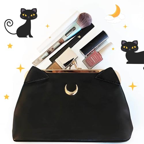 BelugaDesign Moon Cat Wallet | Crescent Ears Women Handbag Shoulder Bag | Cardcaptor Anime Faux Leather Bag | Cute Kawaii Black Crossbody Purse with Removable Strap | 12 Card Inserts 4 Pockets Clutch3
