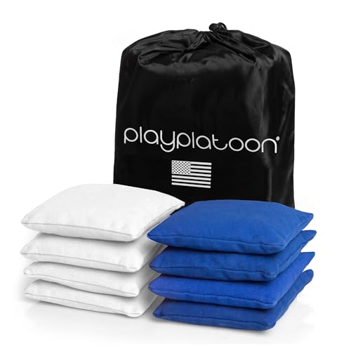 Image of Play Platoon Cornhole Bags Weather Resistant- Set of 8 Regulation Bean Bags for Tossing- Official Professional Size & Weight Corn Hole Bags Two Color All Weather Cornhole Beans Bag Set with Tote Bag