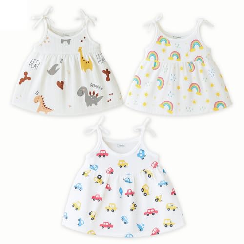 Image of Kidbea Organic Cotton Newborn Baby Girl Frocks | Sleeveless Summer Dress for Girls | Soft Lightweight Cute Printed Baby Girl Dress with Tie-Up Shoulders