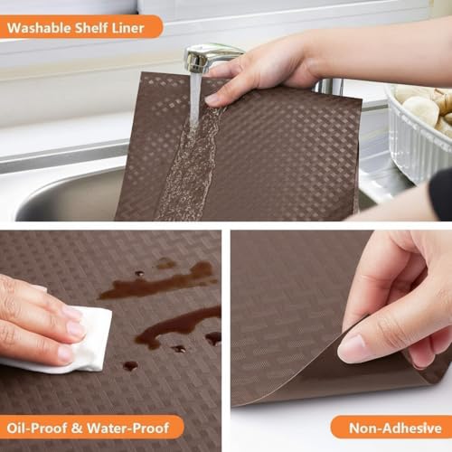 Image of JD FRESH 1.25 Meters EVA Food Grade Fridge Mats /Anti Slip Mat for Kitchen /Washable Shelf Liner Roll Sheet for Wardrobe /Cabinet /Dining Table /Drawer Mat Roll /Refrigerator Mats (Diamond Texture, Brown)